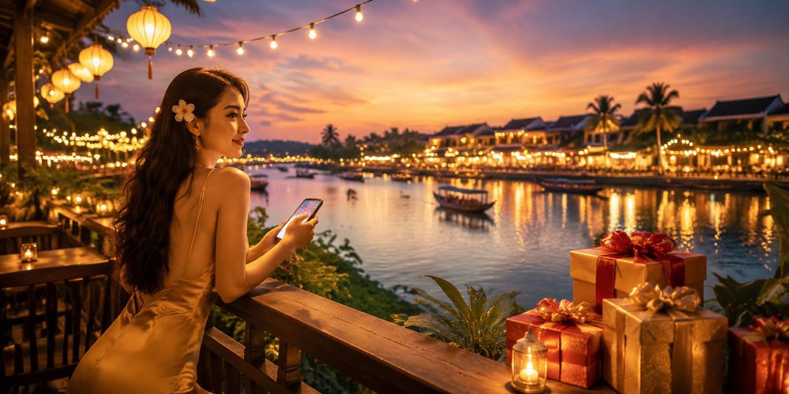Người dùng tại Hội An sử dụng điện thoại truy cập khuyến mãi casino bên tách cà phê