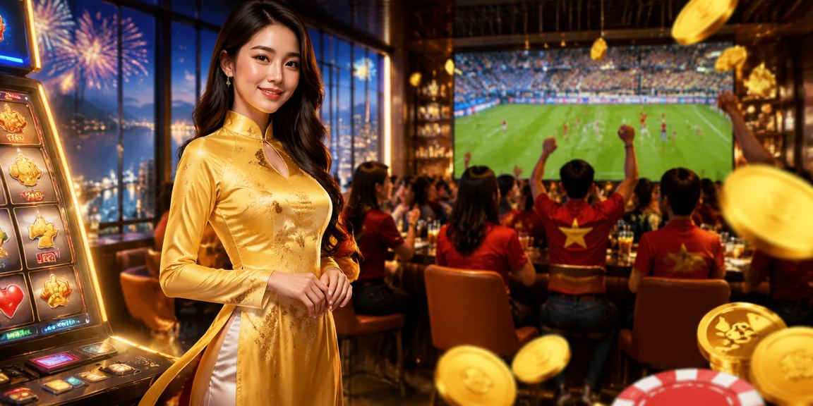 Người chơi tại Vũng Tàu trải nghiệm slot game trên điện thoại với trang phục áo dài truyền thống